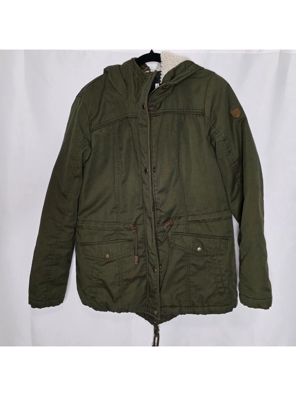 Women's ONLY Green Utility Jacket with Sherpa Hood, Size L